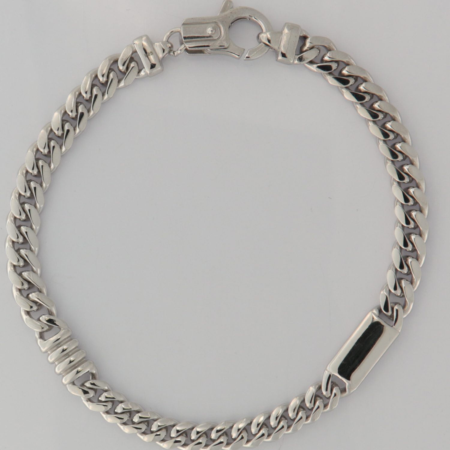 Bracelet men's 2 fishbone elements rhodium plated-image